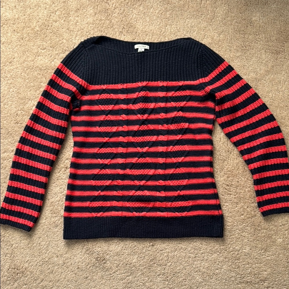 Nautica Black and Red Crew Neck Sweater